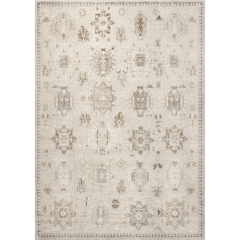 Nuloom Krystin Medallion 4x6 Machine Washable Indoor Area Rug for Living Room Bedroom Dining Room Kitchen, Beige/Ivory