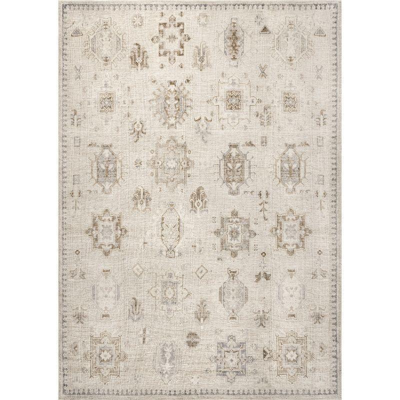 EasyCare 18" Square Beige Synthetic Stain-Resistant Accent Rug