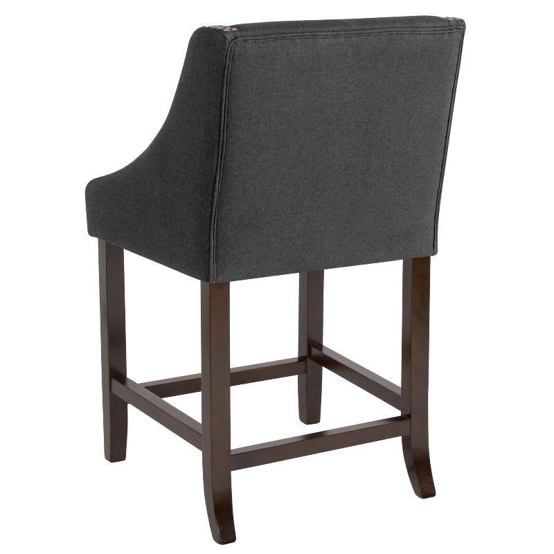 Flash Furniture Carmel Series 24" High Transitional Walnut Counter Height Stool with Nail Trim in Charcoal Fabric, Set of 2