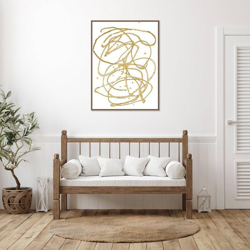 32"x42" Gold Combo V by Renee W. Stramel: Modern Abstract Lithograph, Brown Frame - Amanti Art