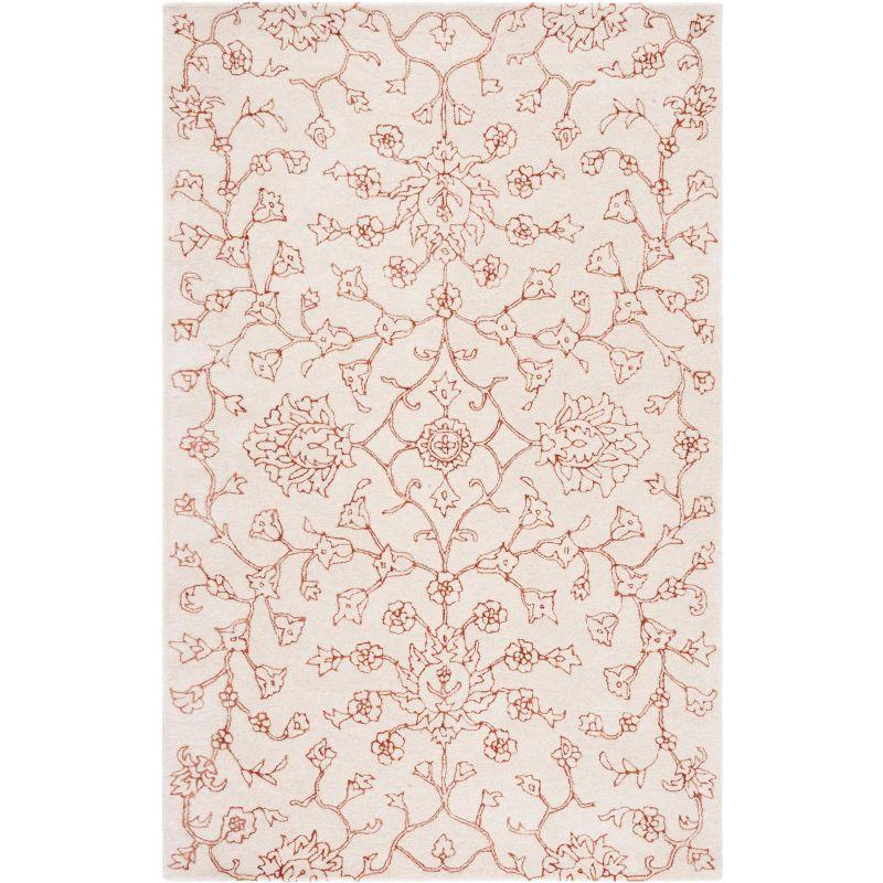 Ivory Rust Floral Hand-Tufted Wool and Viscose 8' x 10' Area Rug