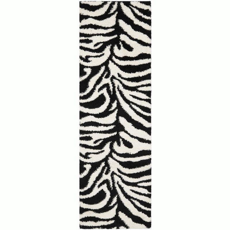 Florida Shag SG452 Power Loomed Indoor Runner Rug - Ivory/Black - 2'3"x11' - Safavieh.