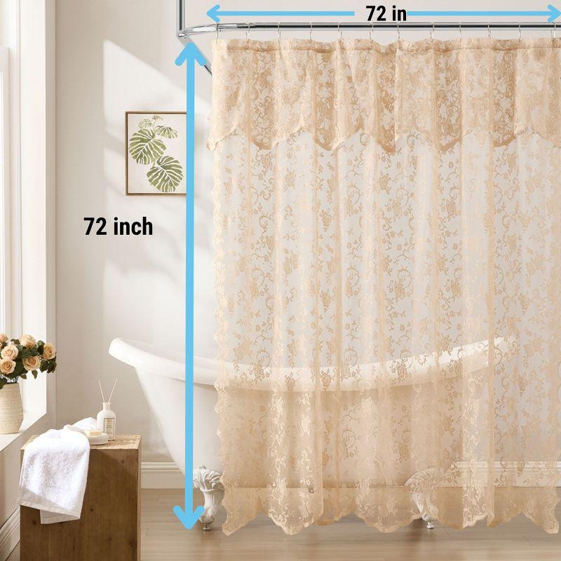 HLC.ME Harper Lace Shower Curtain for Bathroom with Floral Vine Design and Attached Valance- Elegant Victorian Classic Style - Linen, 72" W x 72" L