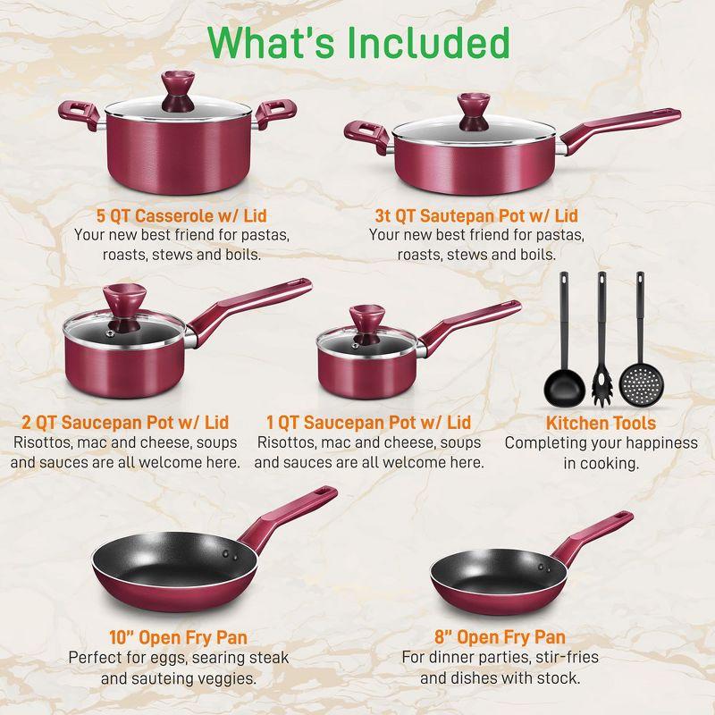 NutriChef 13-Piece Red Nonstick Aluminum Cookware Set