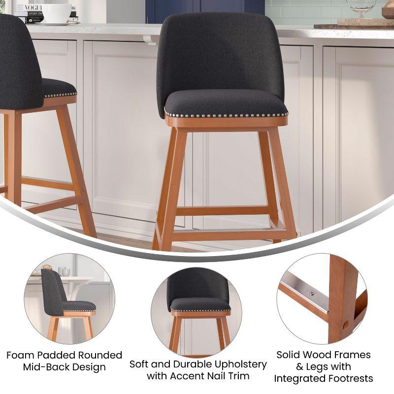 Flash Furniture 2 Pack Commercial Walnut Finish Wood Barstools with Nail Trim-Charcoal Faux Linen