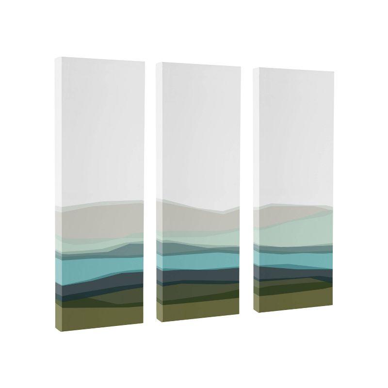 Abstract Blue Lake and Mountains Triptych Canvas Wall Art Set