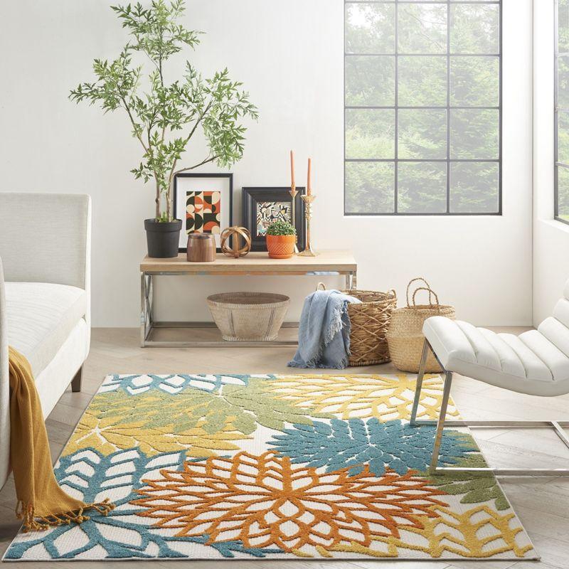 Tropical Bliss Turquoise & Multicolor Floral 6'x9' Synthetic Rug