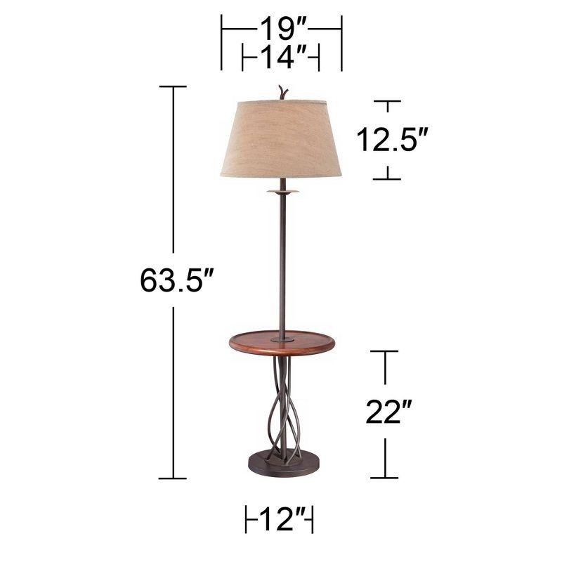 Franklin Iron Works Rustic Floor Lamp with Table 63.5" Tall Wood Twisted Iron Base Linen Empire Shade for Living Room Reading Bedroom