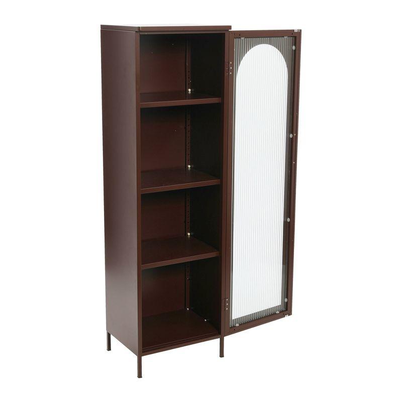 Storied Home Tall Metal Accent Cabinet with 3 Adjustable Storage Shelves and Arched Glass Door