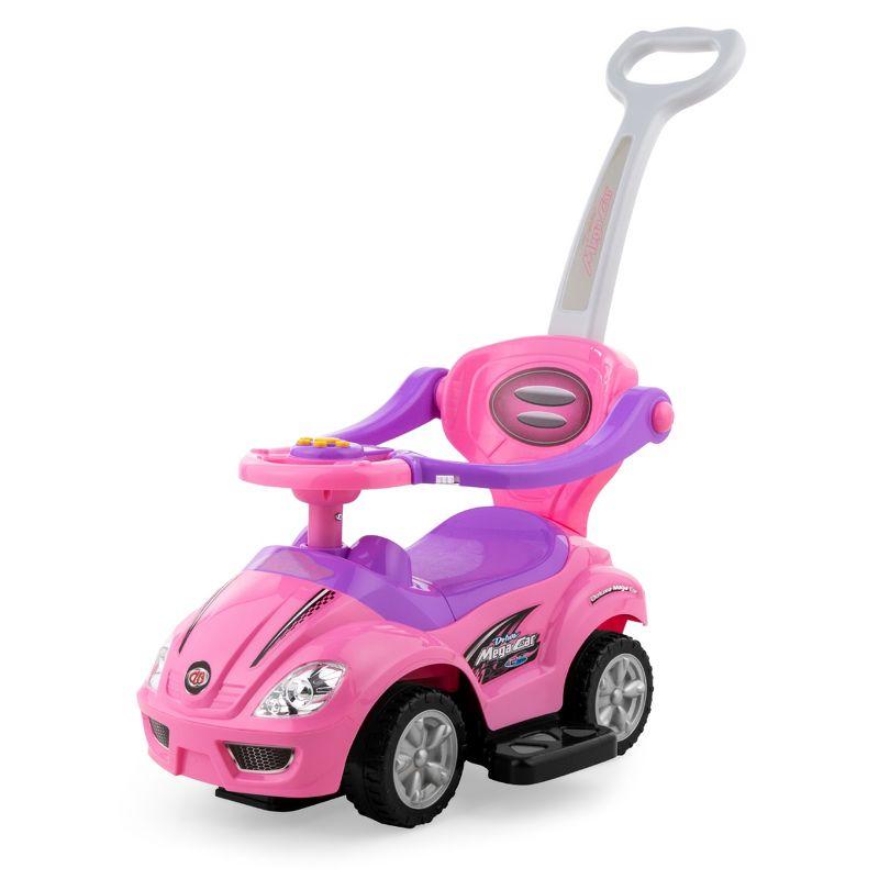 Pink and Purple 3-in-1 Kids Push and Pedal Ride-On Car