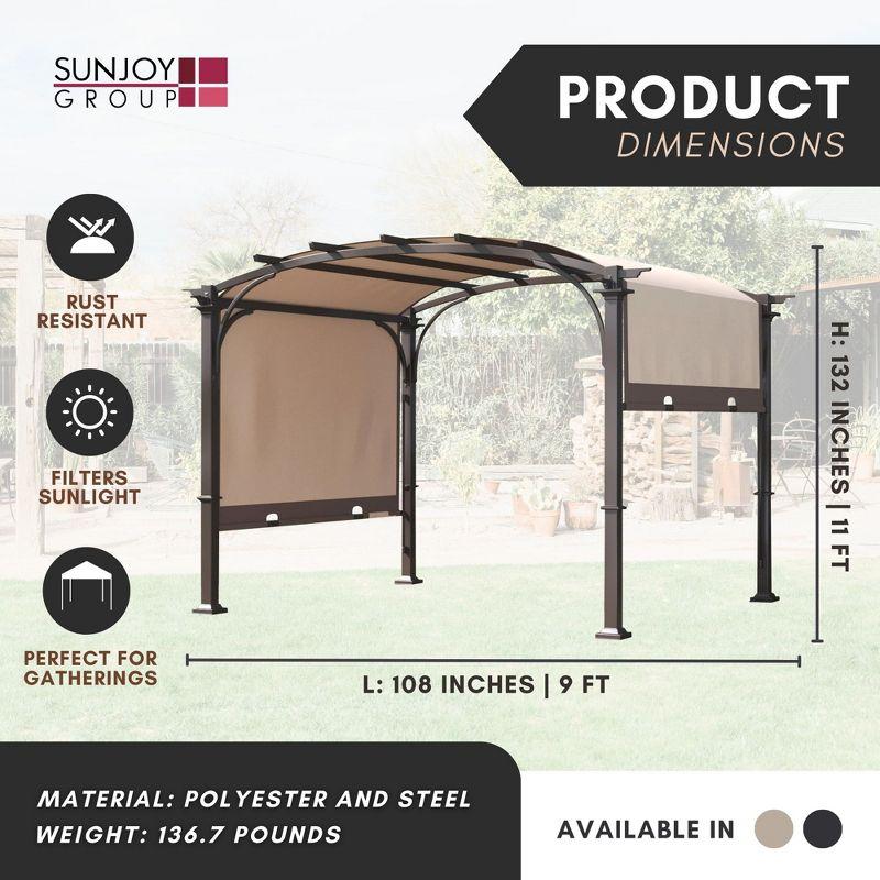 Sunjoy 9 x 11 Foot Arched Pergola Cover Outdoor Roof Shaded Canopy Tent with Steel Frame for Backyard Patios, Decks, and Gardens, Brown and Black