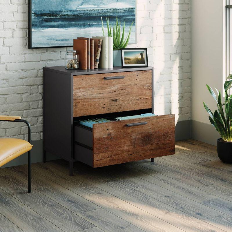 Black and Oak 2-Drawer Lateral File Cabinet