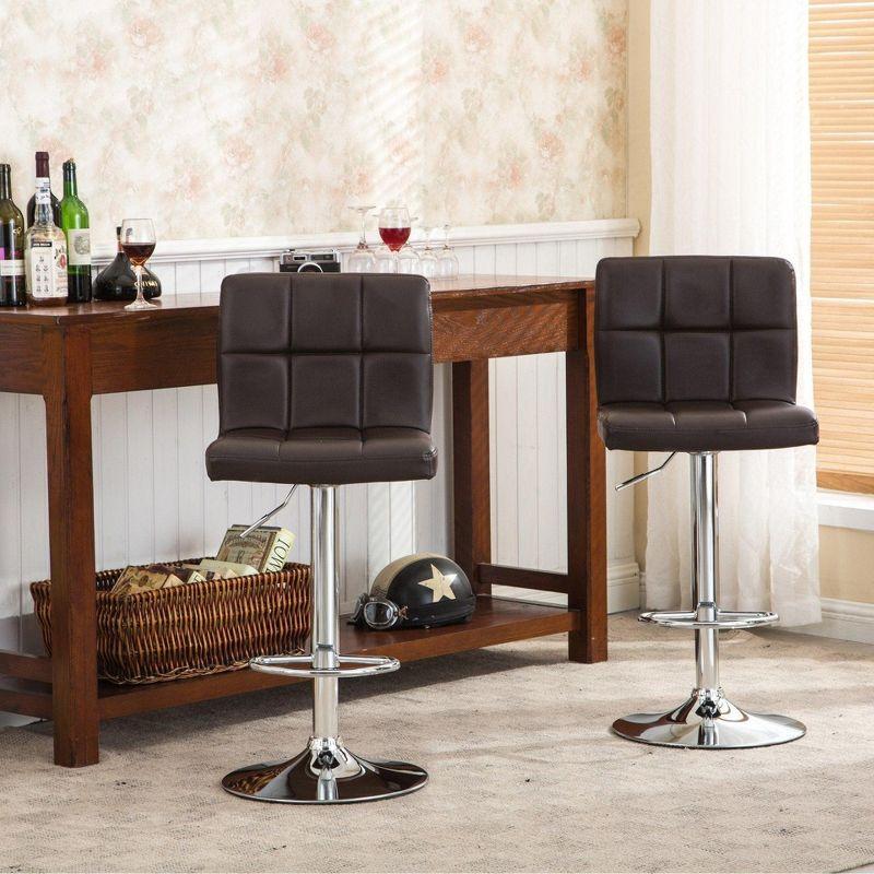 Roundhill Furniture Swivel Elegant PU Leather Modern Adjustable Hydraulic Barstools, Brown, Set of 2