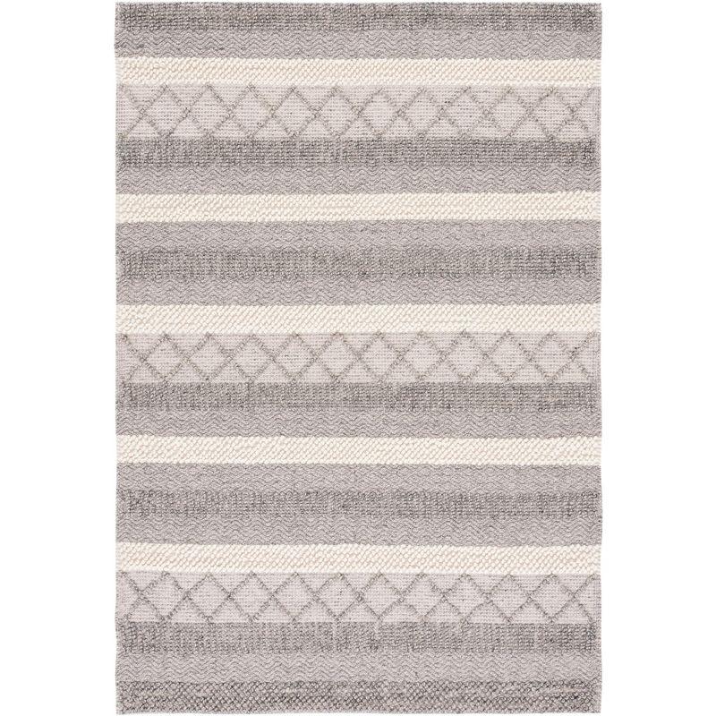 Gray and Beige Handwoven Wool Cotton Area Rug