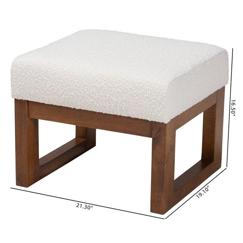 Yashiya Boucle Ottoman Footstool: Mid-Century Design, Rubberwood Frame - Baxton Studio