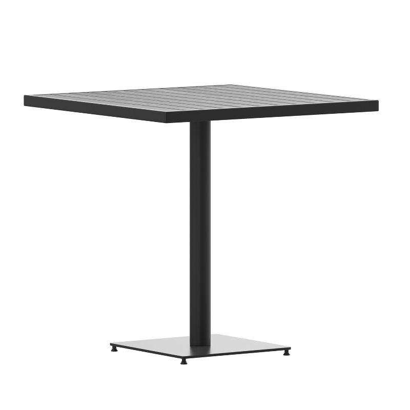 Gray Wash Teak and Black Steel Outdoor Bistro Table, 30" Square