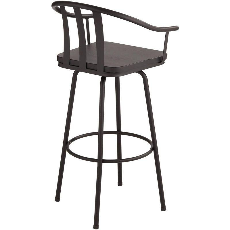 Elm Lane Lael Black Swivel Bar Stool 25 3/8" High Modern Industrial Wood Seat Curved Arm with Backrest Footrest for Kitchen Counter Height Island Home