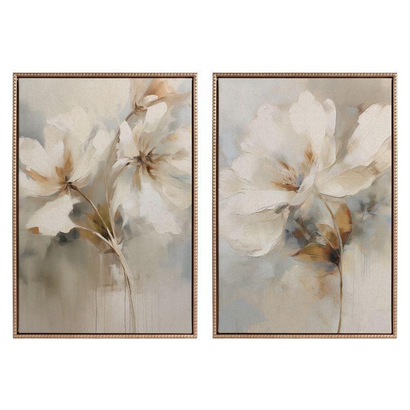 Kate & Laurel All Things Decor (Set of 2) 23"x33" Sylvie Beaded Botanical Floral 1 and 2 Framed Arts by The Creative Bunch Studio Gold
