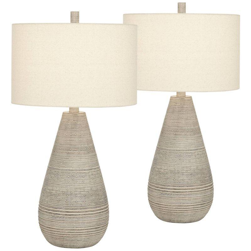 Rustic Gray Teardrop Table Lamps with Off-White Shades, Set of 2