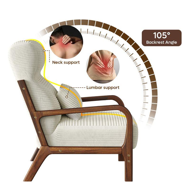 Bestier Mid Century Accent Chair Heightened Headrest with Removable Armrest Pillows,with Solid Wood Frame for Living Room, Bedroom, White