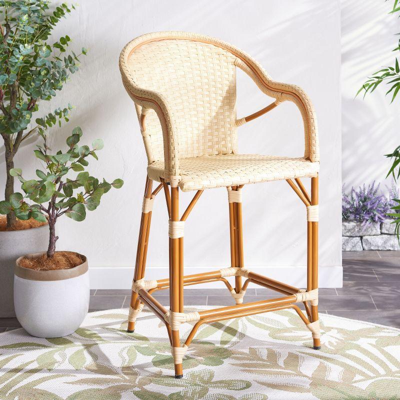 California Counter Stool With Arms - Indoor/Outdoor - PAT7533 - Natural - Safavieh