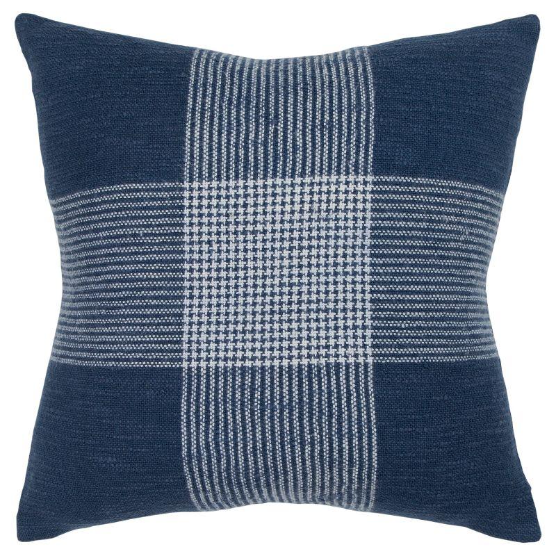 20" Indigo and White Plaid Cotton Throw Pillow