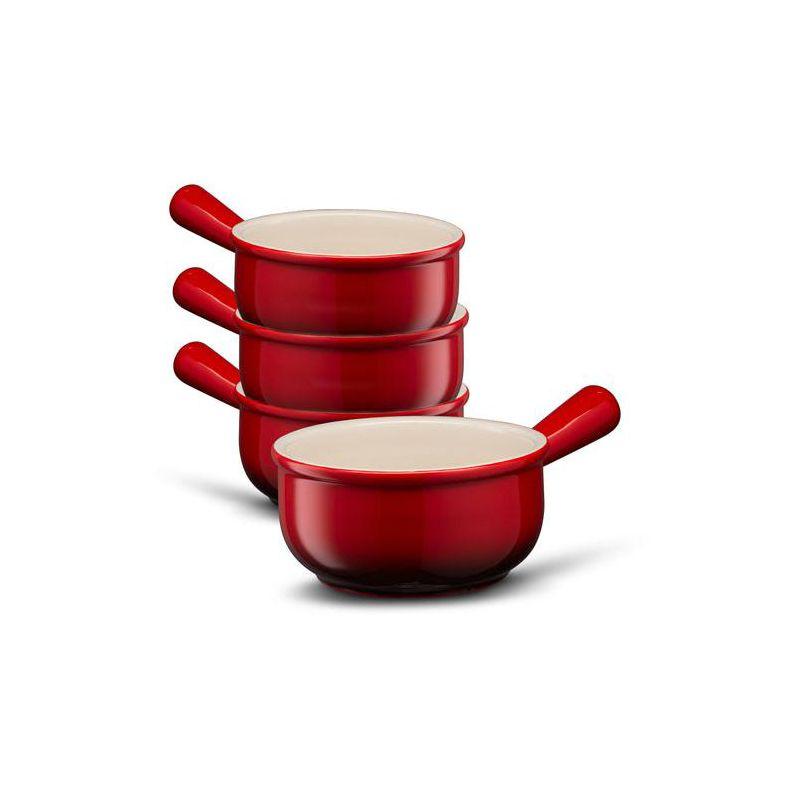 Red Ceramic French Onion Soup Crocks with Handles, Set of 4