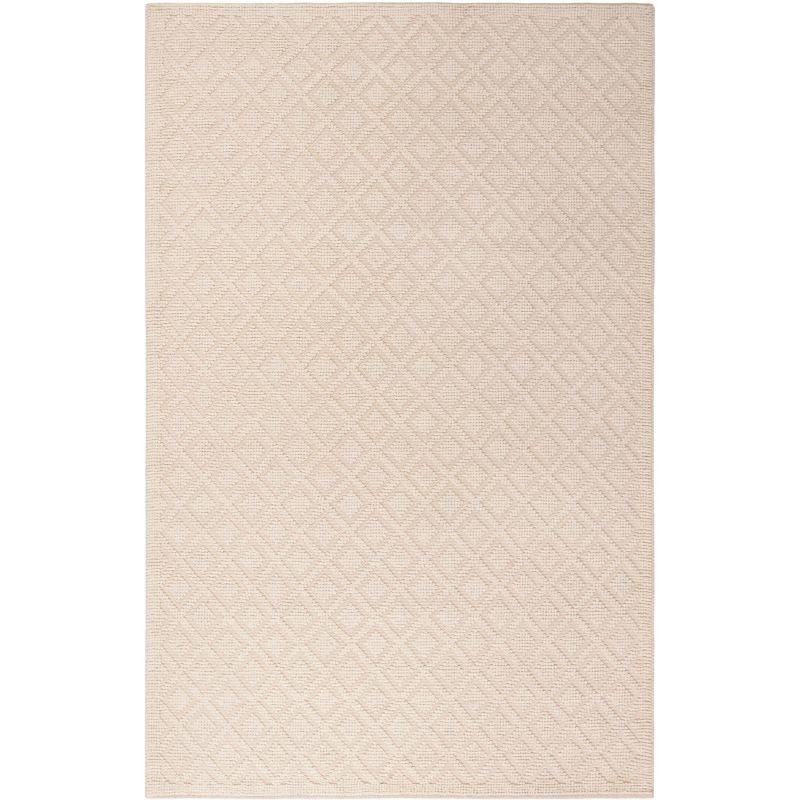 Ivory Handwoven Wool Area Rug with Geometric Pattern, 5' x 8'