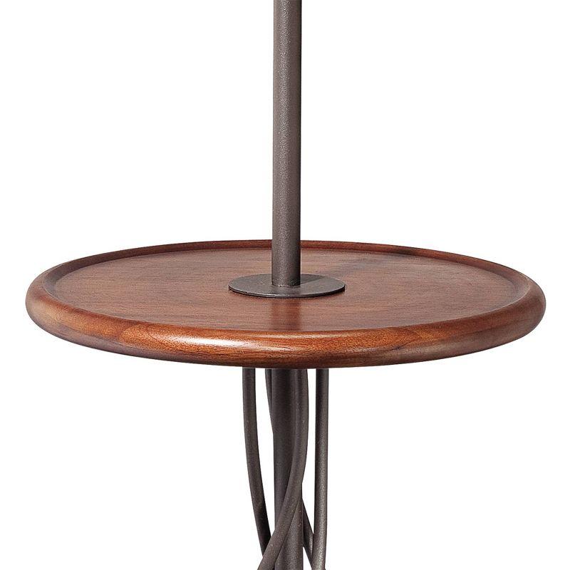 Rustic Walnut & Iron Floor Lamp with Linen Shade and Tray Table