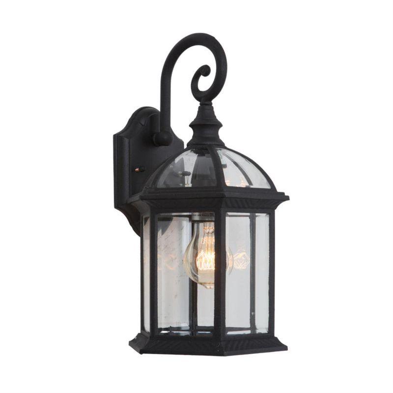 Black Beveled Glass Outdoor Wall Lantern with Curved Handle