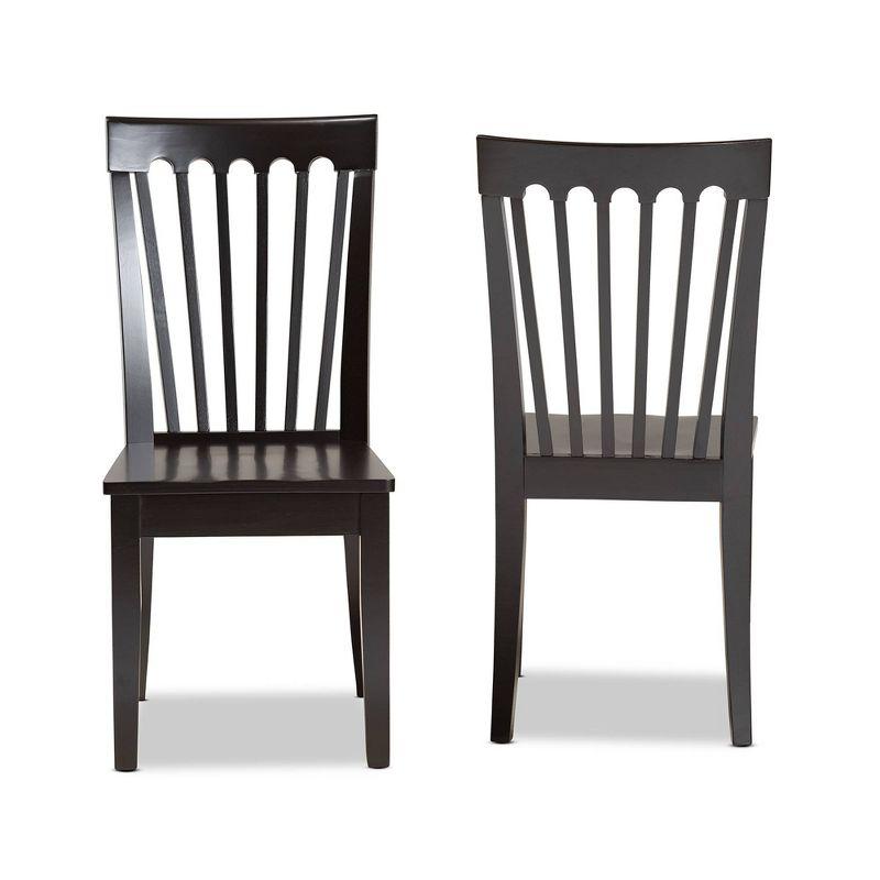 2pc MinetteWood Dining Chair Set Dark Brown - Baxton Studio: Elegant Scoop Seat, Polyester Upholstery