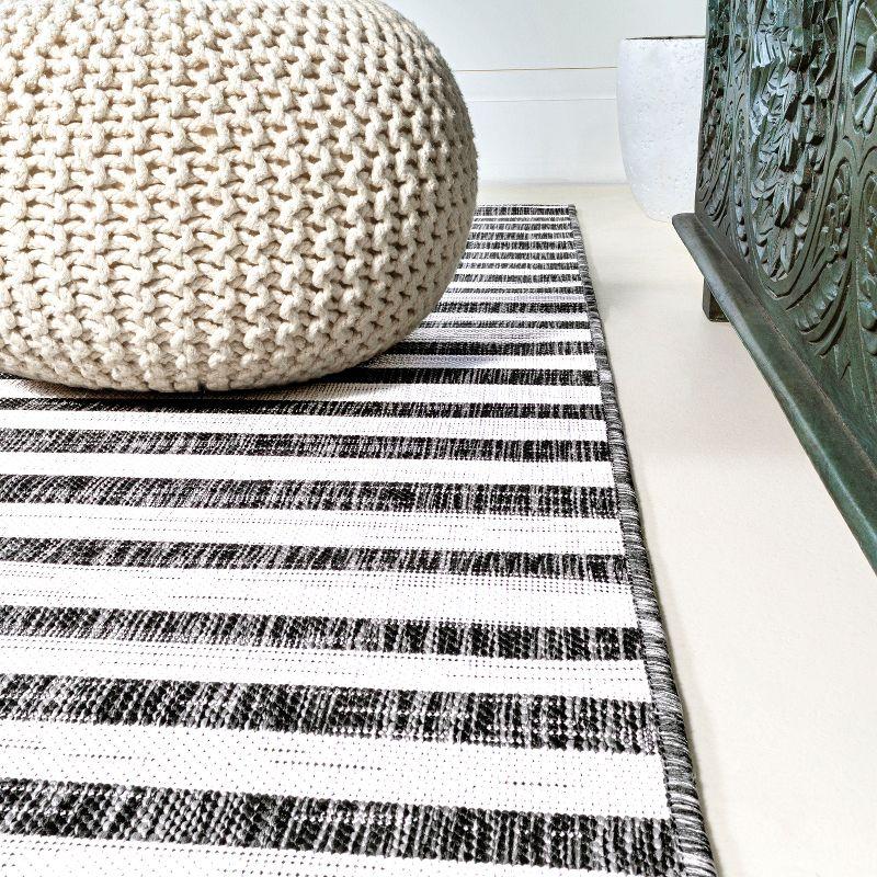 Ivory and Black Stripe Synthetic 8' x 10' Easy-Care Rug