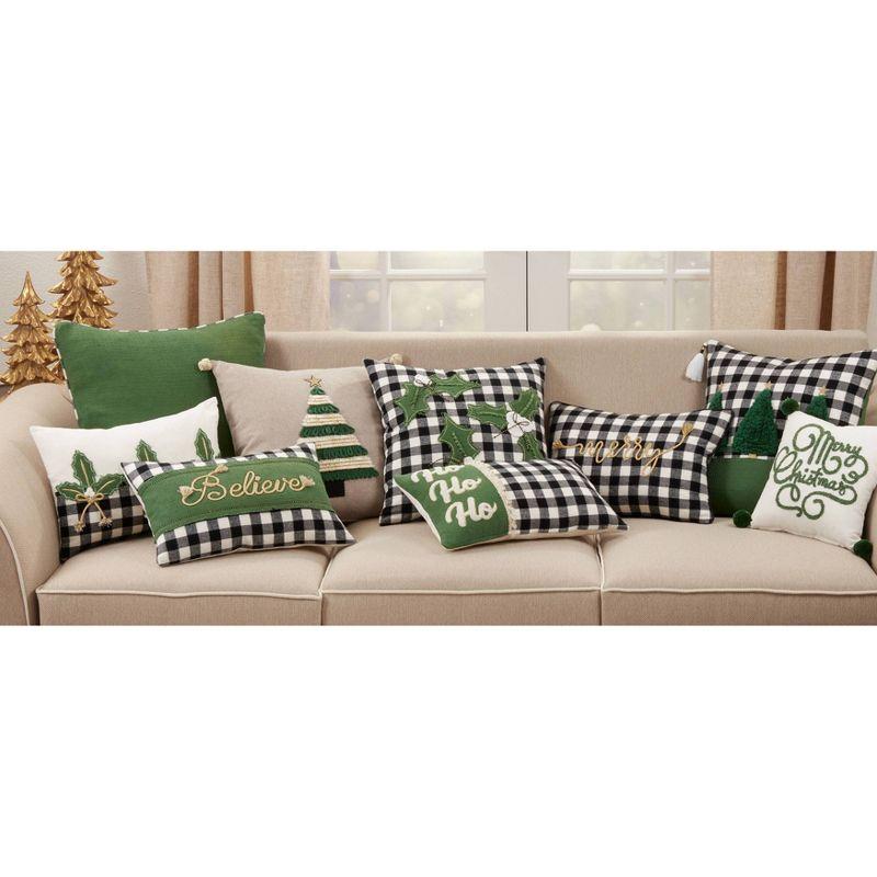 12"x18" 'Merry' Buffalo Plaid Poly Filled Lumbar Throw Pillow - Saro Lifestyle: Christmas Decor, Indoor Couch Accessory