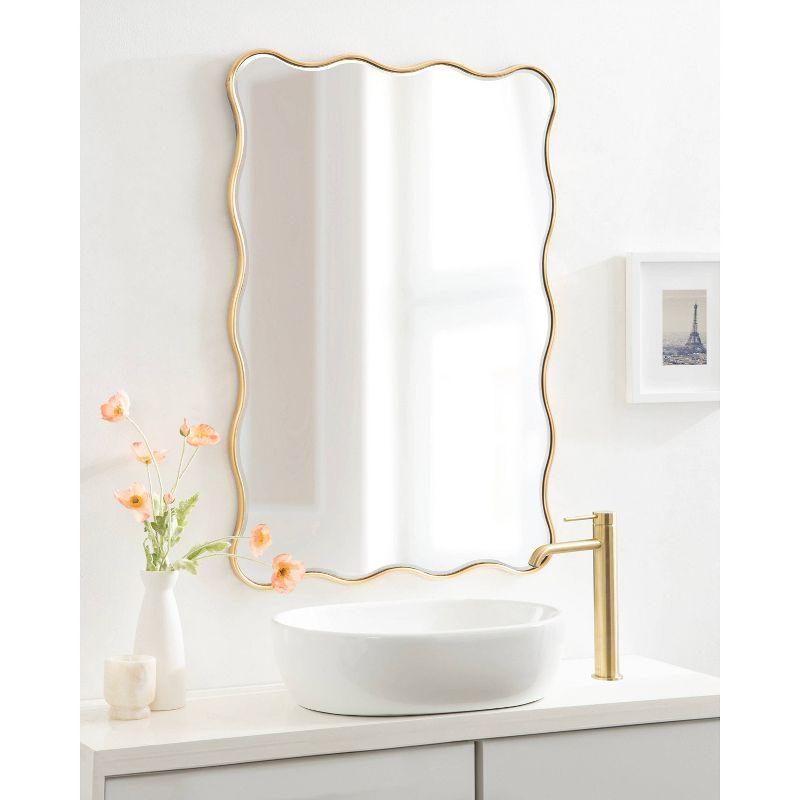 Kate & Laurel All Things Decor 24"x36" Viona Rectangle Scalloped Mirror Gold: Elegant Wavy Design, No Assembly Required