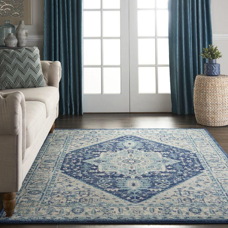 Ivory/Navy 4' x 6' Synthetic Easy Care Rectangular Rug