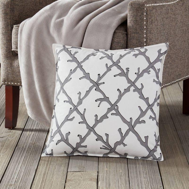 Gray Lattice Cotton Canvas 20" Square Throw Pillow