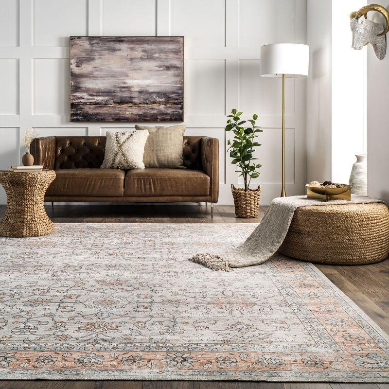 Nuloom Marlena Faded Floral Pet Friendly Machine Washable Area Rug, 8' x 10', Light Orange