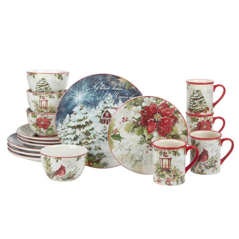 Silent Night 16-Piece Multicolor Ceramic Holiday Dinnerware Set