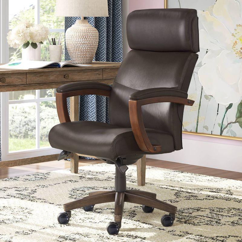 Greyson Modern Executive High-Back Office Chair with Solid Wood Arms and Lumbar Support