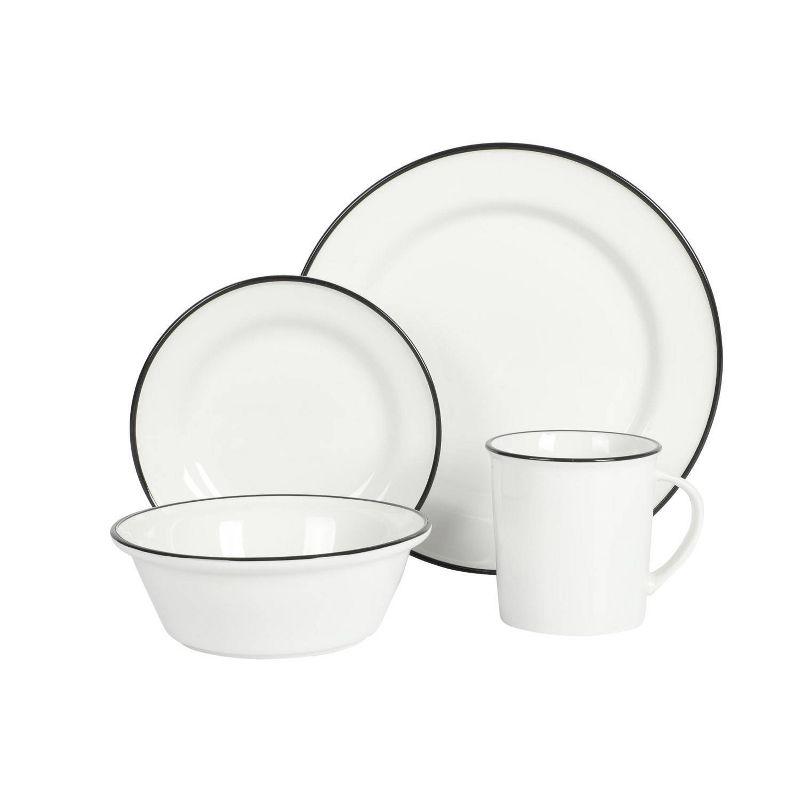 16-Piece White Porcelain Dinnerware Set with Black Trim