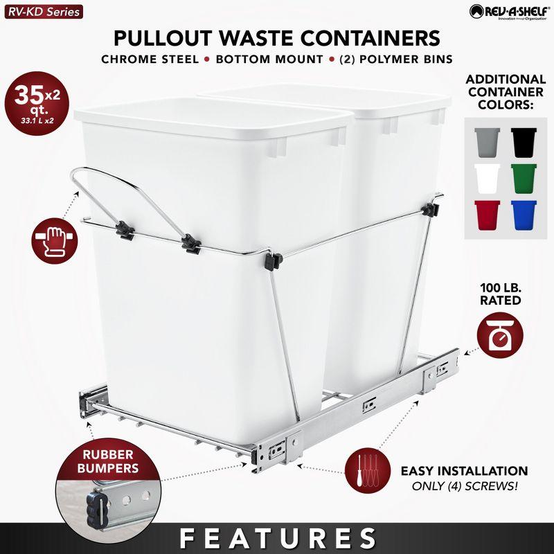 Rev-A-Shelf RV-18KD Series 35-Quart Kitchen Cabinet Pullout Waste Container