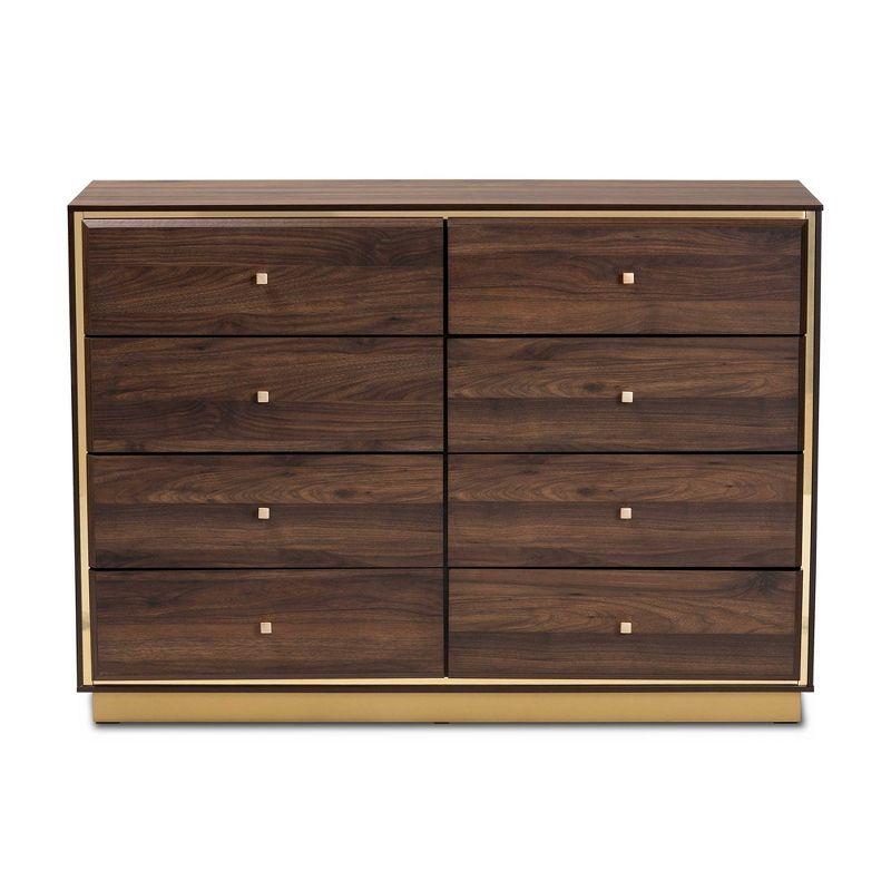 Cormac Wood and Metal 8 Drawer Dresser Walnut Brown/Gold - Baxton Studio: Modern Storage Furniture for Bedroom