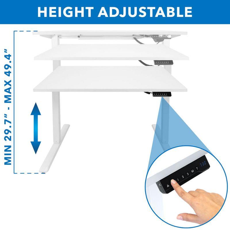 Electric Adjustable Height Sit-Stand Desk with Power Outlet, White Steel