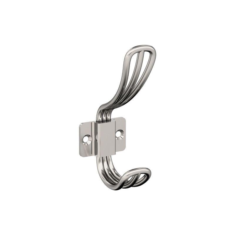 Polished Nickel Double Prong Decorative Wall Hook