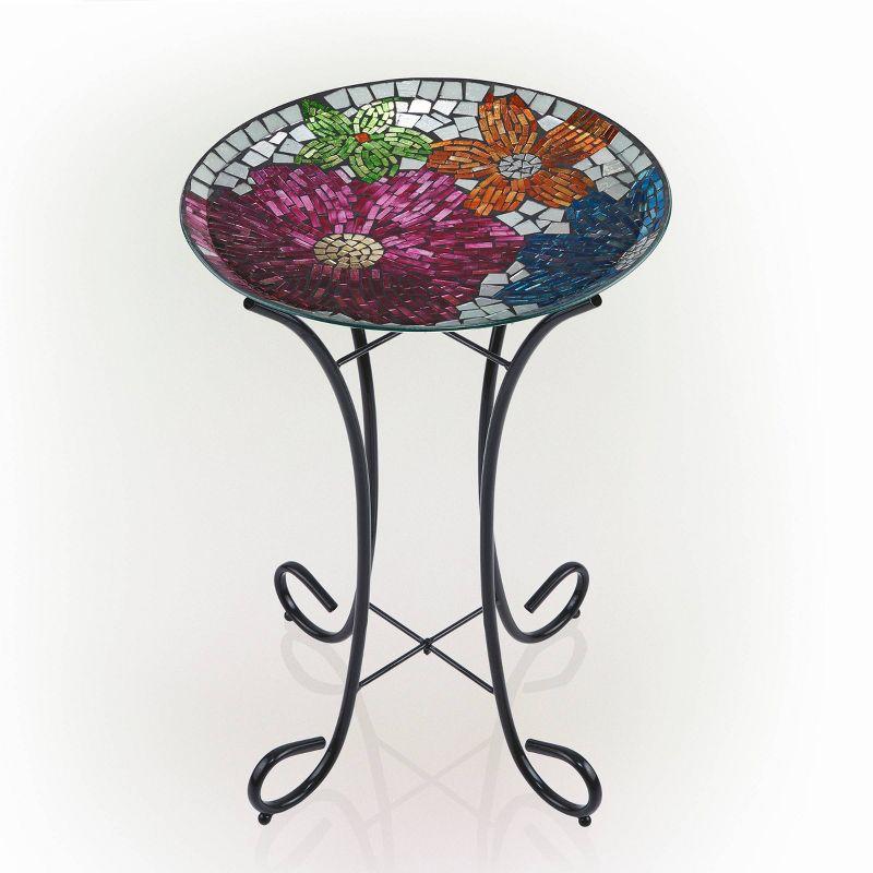 Alpine 18" Multicolor Mosaic Glass Bird Bath with Stand