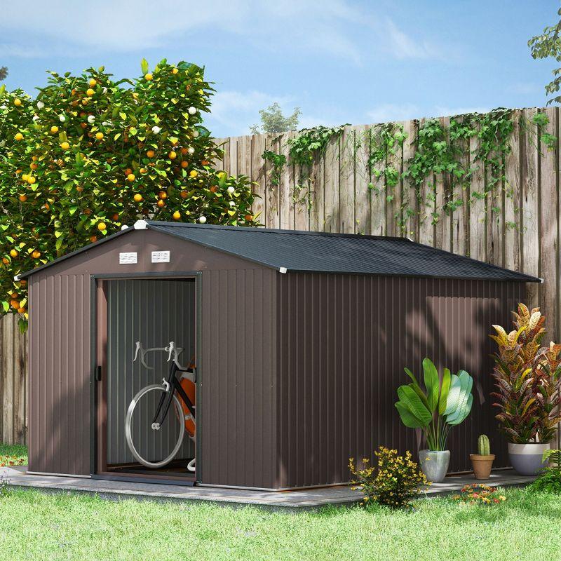 Outsunny 11' x 9' Metal Storage Shed Garden Tool House with Double Sliding Doors, 4 Air Vents for Backyard, Patio