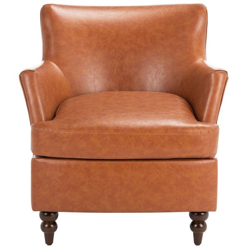 Cognac Faux Leather Flared Arm Accent Chair with Walnut Legs