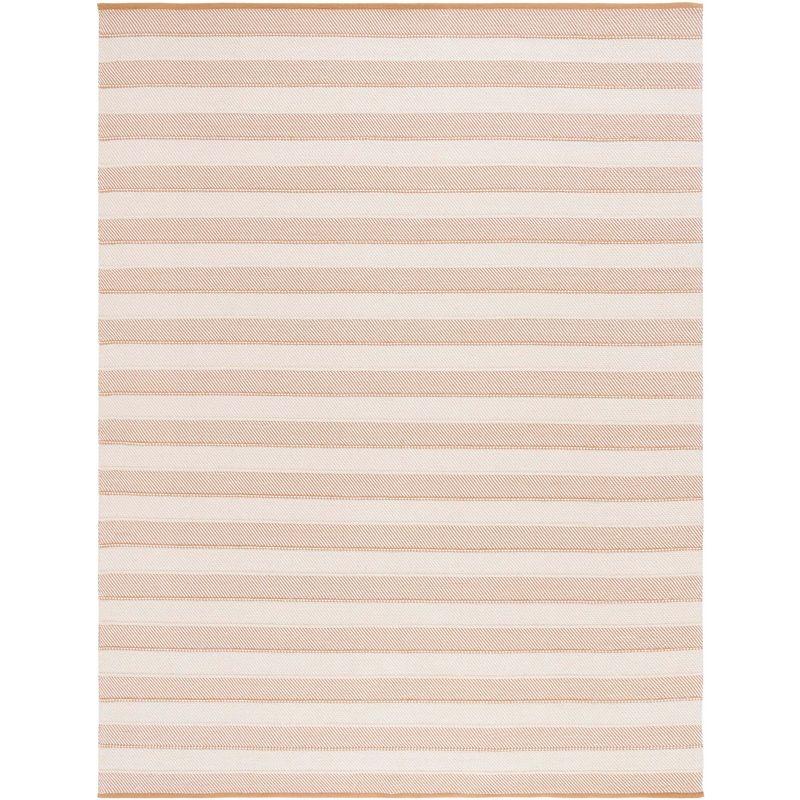 Beige and Gold Striped 8' x 10' Wool Cotton Area Rug