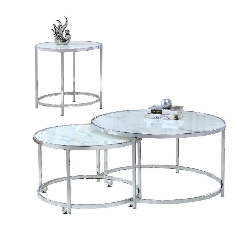 Rayne Nesting Cocktail Table White - Steve Silver Co.: Chrome Frame, Faux Marble Top, 2-Piece Set