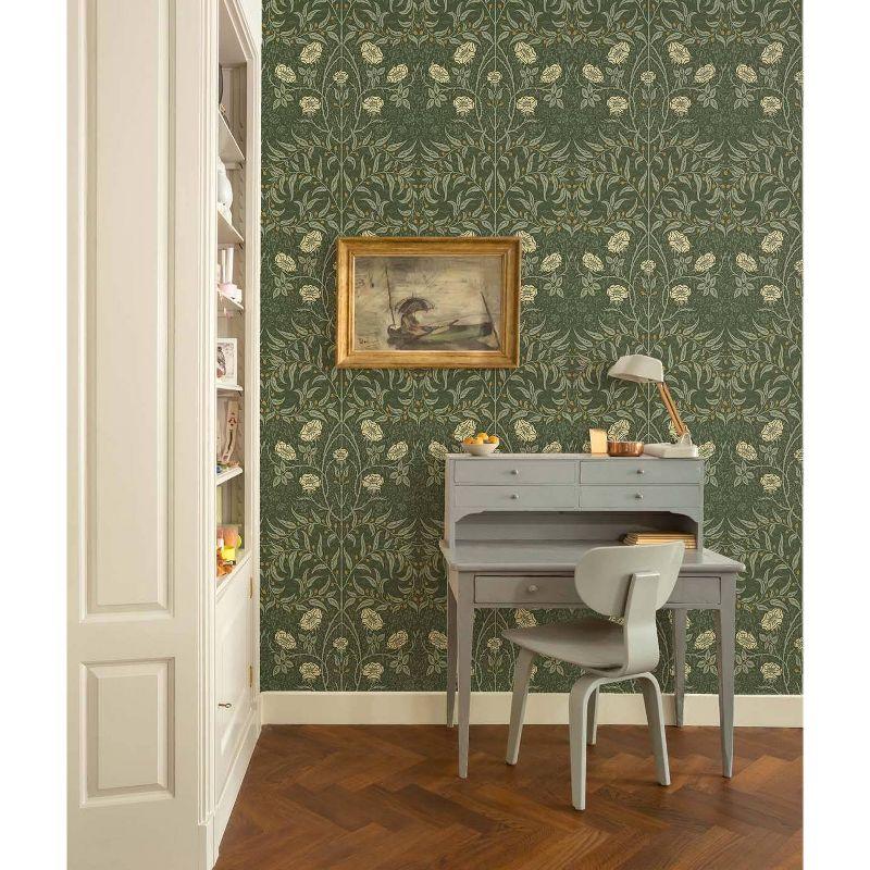 NextWall Stenciled Floral Peel and Stick Wallpaper Green: Vintage Botanical Vinyl, Self-Adhesive, Repositionable, 30.75 Sq Ft Coverage